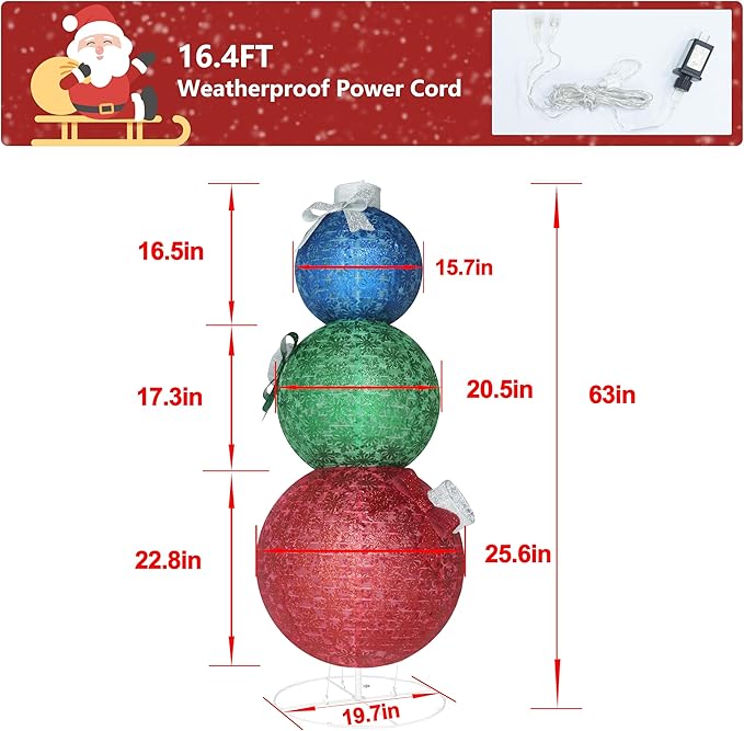 5FT Lighted Pop Up Stackable Ornaments for Christmas Decoration, 3D Pre-Lit Decor with 210 LED Lights with Easy Pop-Up Design, Freestanding Glittered Holiday Display for Outdoor, Indoor-CasaMuseHome