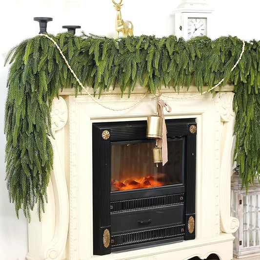 9FT Christmas Norfolk Pine Garland -1PCS, Artificial Pine Needles Garlands Faux Greenery Fake Garland for Holiday Fireplace,Table,Window,Stairs,Mante,Indoor Outdoor Decor-CasaMuseHome
