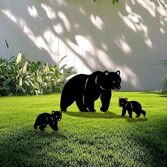 3 Pack Bear Metal Garden Decorative Stakes, Weather Proof Silhouette Statues for Yard, Patio,Outdoor Decor for Bear Lovers and Pet Owners-CasaMuseHome