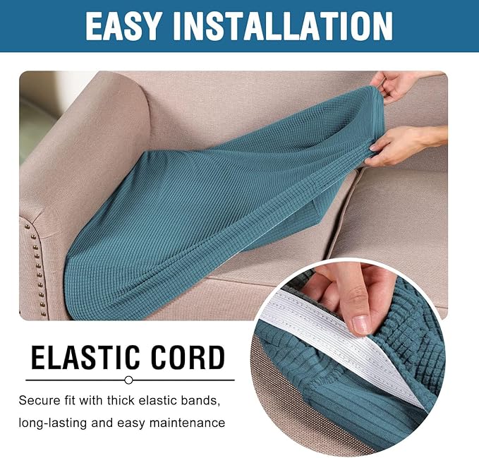H.VERSAILTEX Super Stretch Individual Seat Sofa Covers Couch Slipcover Sets Thick Jacquard Textured Twill Fabric (3 Piece Sofa Cushion Covers, Storm Blue)-CasaMuseHome