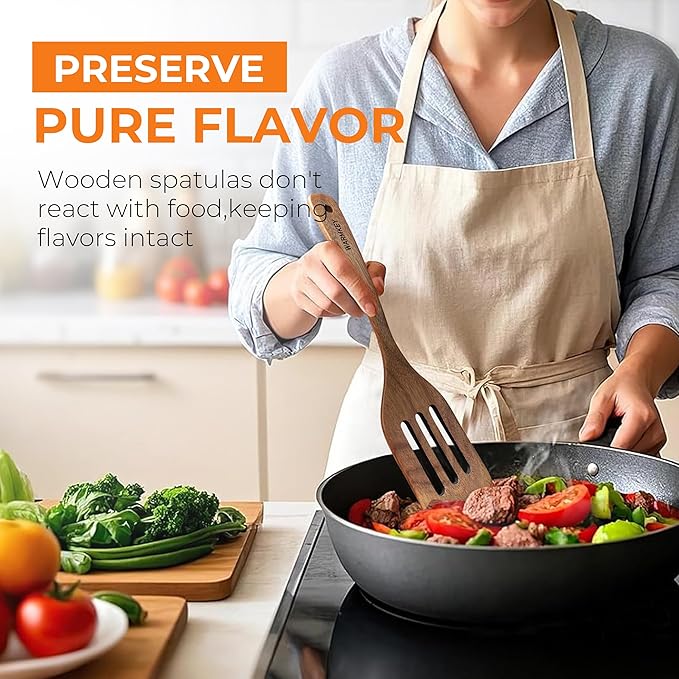 Acacia Wood Spatula Set of 3 - Natural Wooden Cooking Utensils for Nonstick Pans, Scratch-Proof & Heat Resistant, Sturdy & Lightweight Kitchen Tools with Hanging Holes-CasaMuseHome