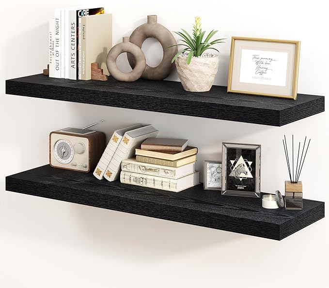 30 Inch Floating Shelves, Rustic Floating Wall Shelves 8 Inch Deep, 30 x 8 Floating Shelves for Home Decor, Deep Display & Storage Shelves for Kitchen, Bathroom, Living Room, Black Color, Set of 2-CasaMuseHome