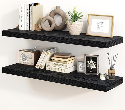30 Inch Floating Shelves, Rustic Floating Wall Shelves 8 Inch Deep, 30 x 8 Floating Shelves for Home Decor, Deep Display & Storage Shelves for Kitchen, Bathroom, Living Room, Black Color, Set of 2-CasaMuseHome