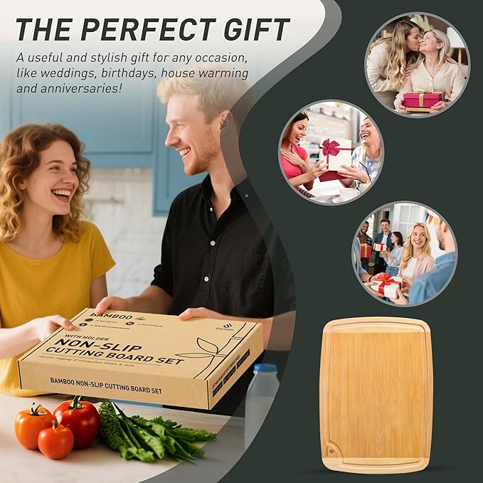 3 packs Bamboo Cutting Board Set Non Slip Feet Over Sink For Kitchen Meal Prep & Serving Brides Her Wedding Day Bridal Shower Engaged Wed House Christmas Married Future Unique Cool Gifts-CasaMuseHome