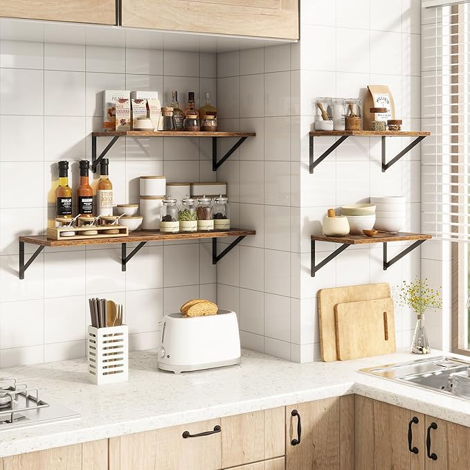 10 Inch Deep Floating Shelves, Floating Shelves 30 Inch Long, Rustic Wood Wall Shelves 30"W x 10"D, Deep Floating Shelf with Bracket, Wide Storage Shelves for Living Room, Bathroom, Rustic Brown-CasaMuseHome