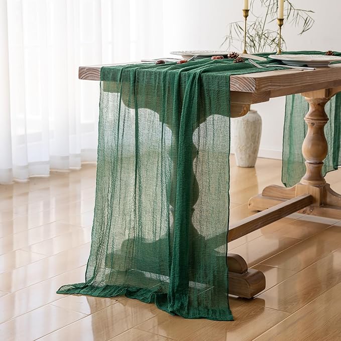 6pcs Emerald Green Cheesecloth Table Runner Gauze 120 Inch 10 FT Rustic Boho Cheese Cloth Runner for Wedding Baby Shower Bridal Shower Birthday Party Long Sheer Home Decorations-CasaMuseHome
