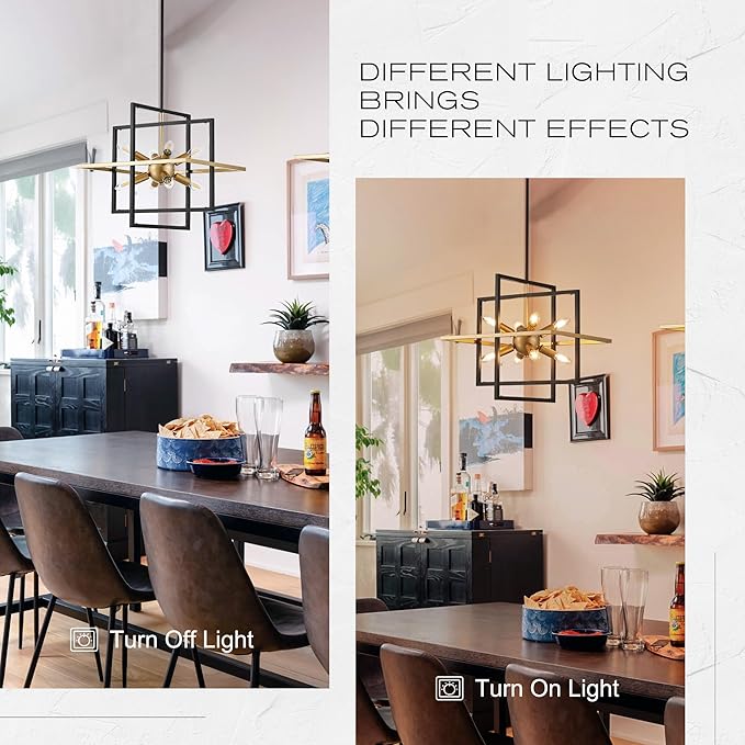 18.9'' Black Gold 8-Light Sputnik Chandelier Modern Industrial Adjustable Hanging Geometric Pendant Light Fixture for Entryway Foyer Stairway Hallway Bedroom Living Room Kitchen Island-CasaMuseHome