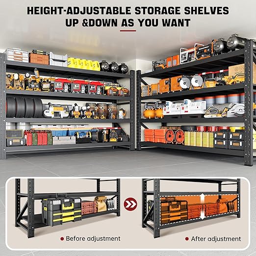 5000LBS Storage Shelves,71" W Garage Shelving Heavy Duty Metal Adjustable Garage Shelves, Shelving Units Industrial Shelving for Warehouse,71" W x 24" D x 69" H,Black-CasaMuseHome