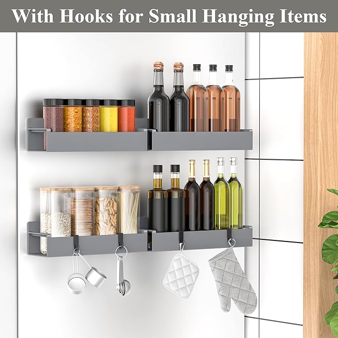 4 Pack Magnetic Spice Rack Organizer for Refrigerator and Oven, Dark Grey Fridge Organizers and Storage for Kitchen-CasaMuseHome