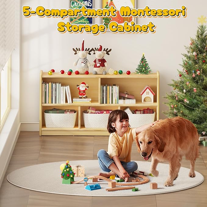 2-Tier Wood Montessori Cabinet for Kids, Toddler Room Book Shelves Toy Organizers and Storage, Small Book Shelf Storage for Baby Children, Furniture of Classroom, Nursery, Playroom-CasaMuseHome