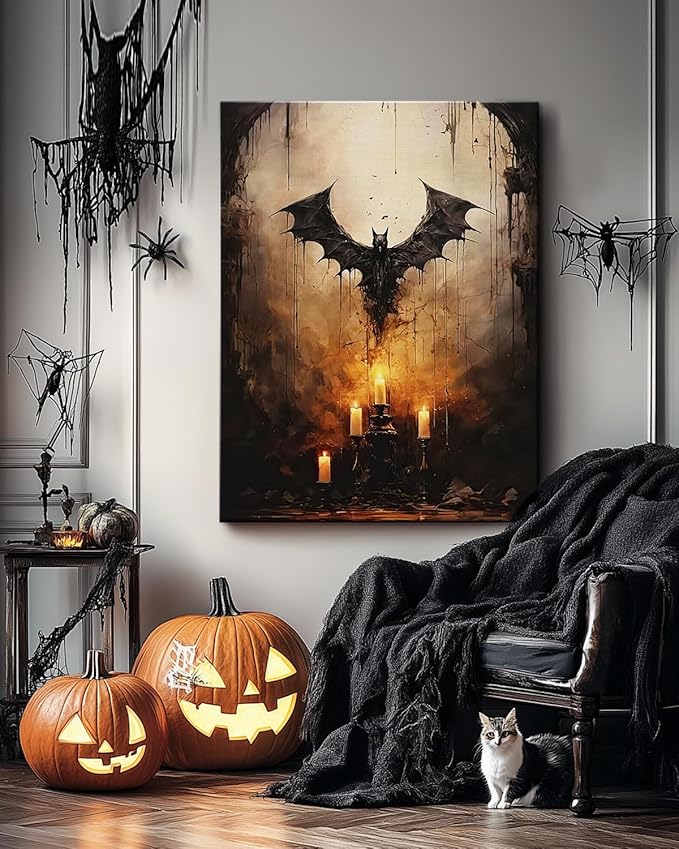 AbcCustomize Halloween Canvas Wall Art - Vintage Moody Bat Poster, Gothic Dark Academia Wall Decor, Spooky Halloween Decor for Farmhouse & Cottage, Fall Decorations Indoor for Living Room & Bedroom-CasaMuseHome