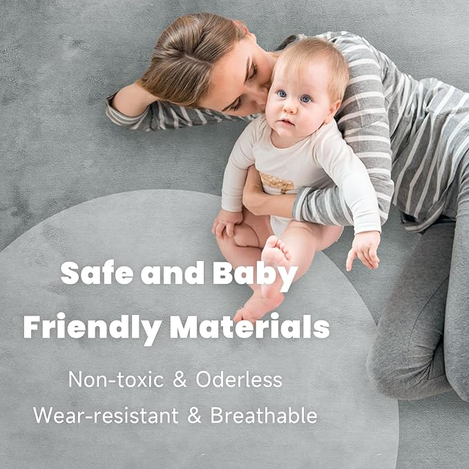 ACOMOPACK Baby Play Mat for Floor 1.3" Thick Memory Foam 50x50 Soft Velvet Playpen Mat for Kids,Infants,Toddlers,Tummy Time Crawling Mats with Non-Slip Bottom,Yoga,Tatami,Nursery Rug（Light Grey）-CasaMuseHome