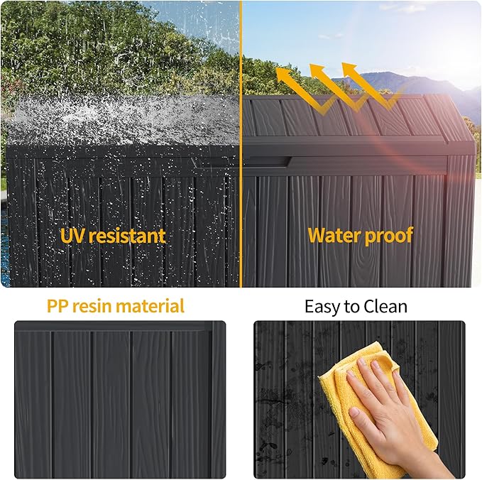 180 Gallon Resin Deck Box, Waterproof Outdoor Storage Bin for Patio Furniture, Pool Accessories, and Garden Tools, Lockable & UV-Resistant, Black-CasaMuseHome