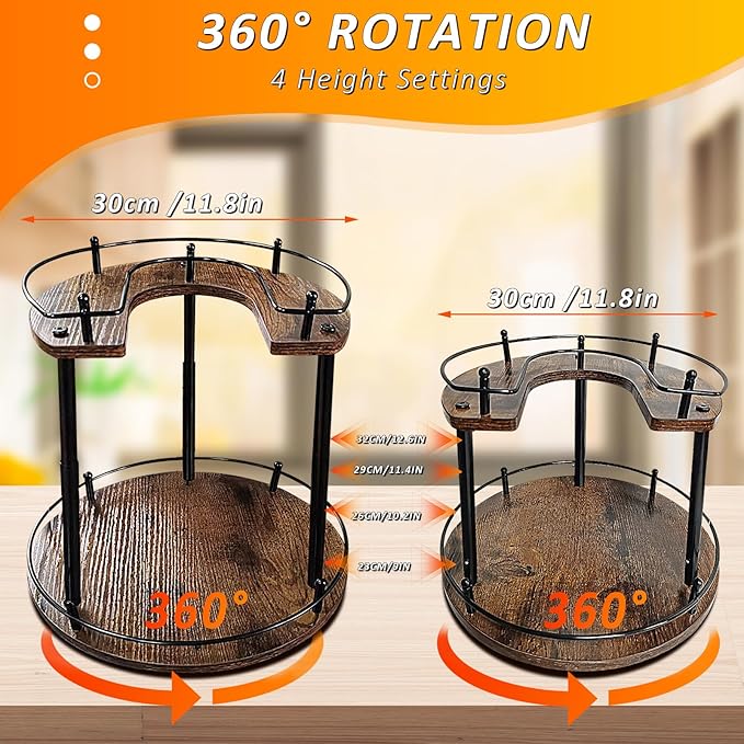 2-Tier Lazy Susan Organizer, Rotating Spice Rack with Stable Carousel Base & 4 Height Settings, Spice Rack Organizer for Cupboard Kitchen Countertop Dining Table-CasaMuseHome
