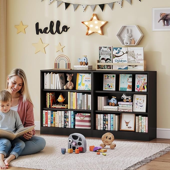 3-Tier Metal Open Shelf Bookcase, Bookcase with Adjustable Shelves, Floor Standing Book Shelf, Freestanding Display Storage Shelves, Curio Cabint Display Case for Small Places/Living Room/Corner-CasaMuseHome