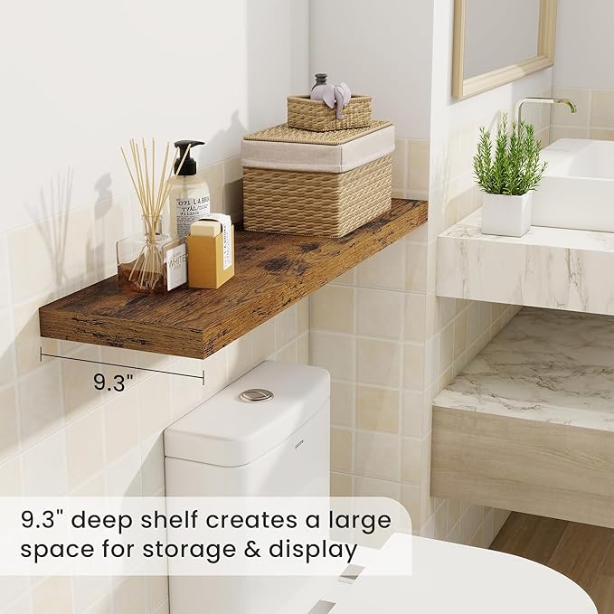 36 Inch Floating Shelves, 9.3 Inch Deep Rustic Wall Shelves - Extra Deeper Wall Mounted Storage Shelves for Bathroom, Kitchen, Living Room (Brown, Set of 2)-CasaMuseHome