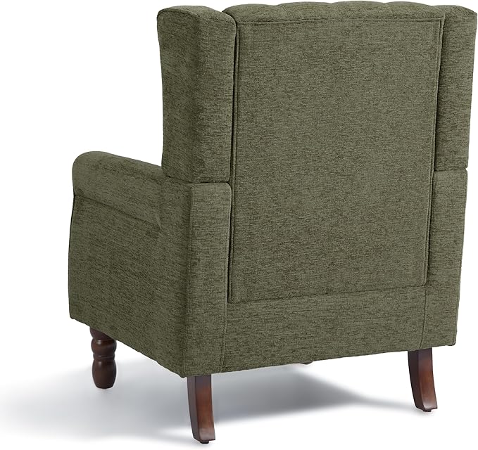 Accent Chair, Upholstered Armchair with Button Tufted High Back & Solid Wood Legs, Comfy Wingback Reading Single Sofa Chair for Small Spaces, Living Room, Bedroom (Green, Set of 2)-CasaMuseHome