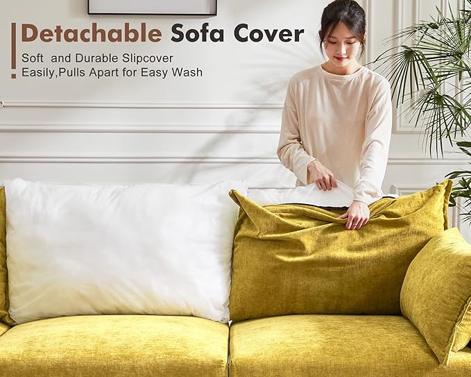 135.5" Oversized Modular Sectional Sofa, L Shaped Convertible Couch with Movable Ottoman, 5 Seat Corner Couches for Living Room Deep Seat Yellow Chenille-CasaMuseHome