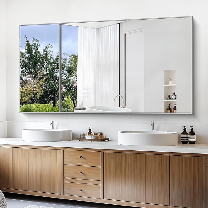 36x72inch Bathroom Mirror, Silver Rectangle Mirror with Thin Metal Frame, Large Rectangular Wall Mirrors for Bathroom, Living Roomm, Hair Salon, Big Farmehouse Mirror Hang Horizontal/Vertical-CasaMuseHome