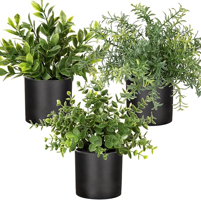 3 Pack Small Fake Plants for Shelf Decor Accents with Plastic Pot Artificial Potted Plants for Rustic Farmhouse Decor Faux Plants Indoor Fake Potted Plants Artificial for Home Office Bookshelf Decor-CasaMuseHome