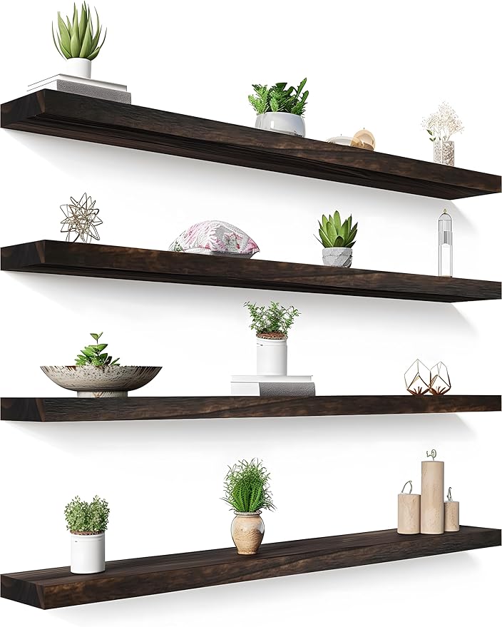 48 Inch Floating Shelves for Wall Rustic Brown Wood Wall Shelves for Bedroom Set of 4-CasaMuseHome