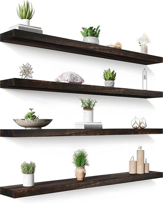 48 Inch Floating Shelves for Wall Rustic Brown Wood Wall Shelves for Bedroom Set of 4-CasaMuseHome