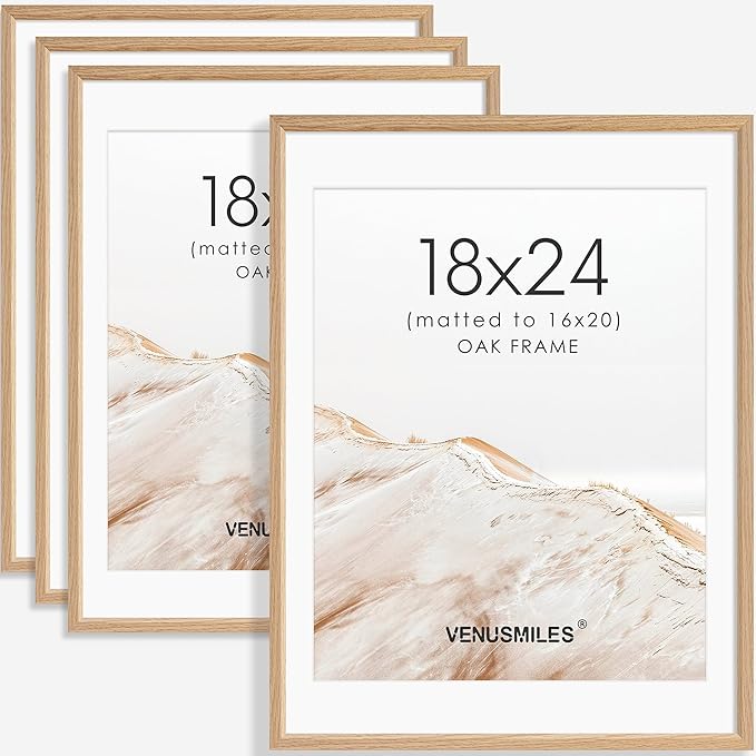 18x24 Poster Frame Set of 4 Natural Solid Oak Photo Frames with 16x20 Removable Mat Wall Hanging Large Handcrafted Frame with HD Plexiglass Wall and Tabletop Display Large Picture Frame-CasaMuseHome