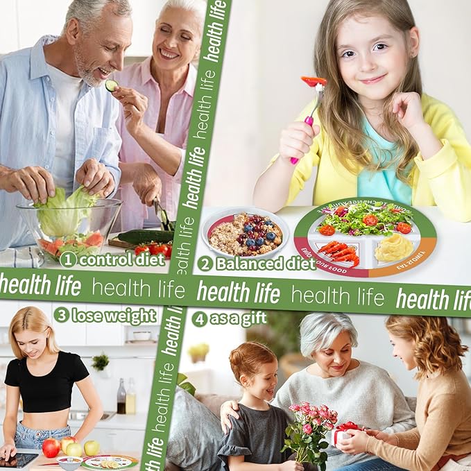 4 Pcs Portion Control Plates & Bowls Set (9 Inch), Self-Measuring for Weight Loss, Gastric Bypass, LapBand, Diabetes, & Healthy Diets, Divided Nutrition Plates for Adults & Children-CasaMuseHome