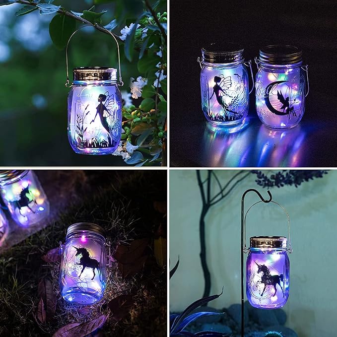 8 Pack Solar Outdoor Fairy Star Firefly Jar Lids Lights,Solar Fairy String Lids Lights（No Jars）,Waterproof Lantern Mason String Solar Lights with Hangers for Regular Mouth Jars-CasaMuseHome