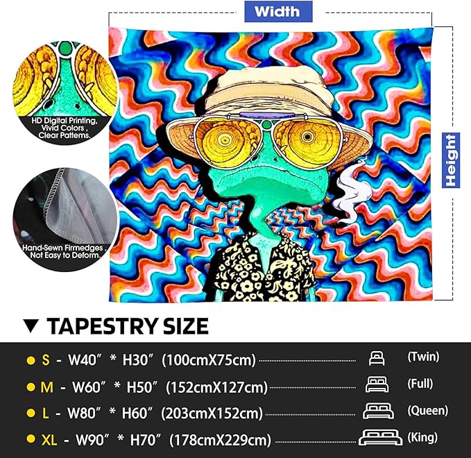 ADDWel Blacklight Frog Tapestry, Hippie Alien Tapestry Glow In The Dark, UV Reactive Black Light Upright Posters Wall Hanging for Bedroom Dorm Living Room Backdrop Decor-CasaMuseHome