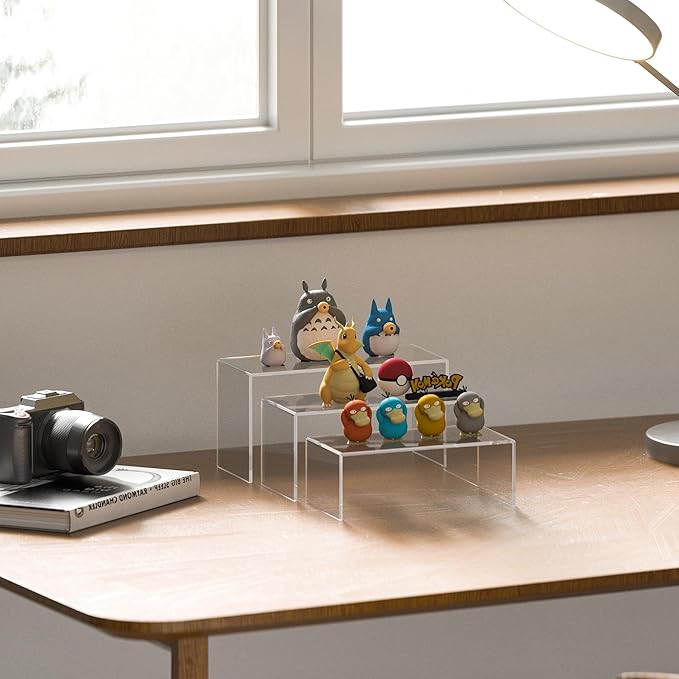 8.5x9x9.5 Inch Acrylic Risers Display Stands 3pcs, Rectangular Display Risers 3 Steps, Clear Acrylic Stand for Brand Store, Retails-CasaMuseHome