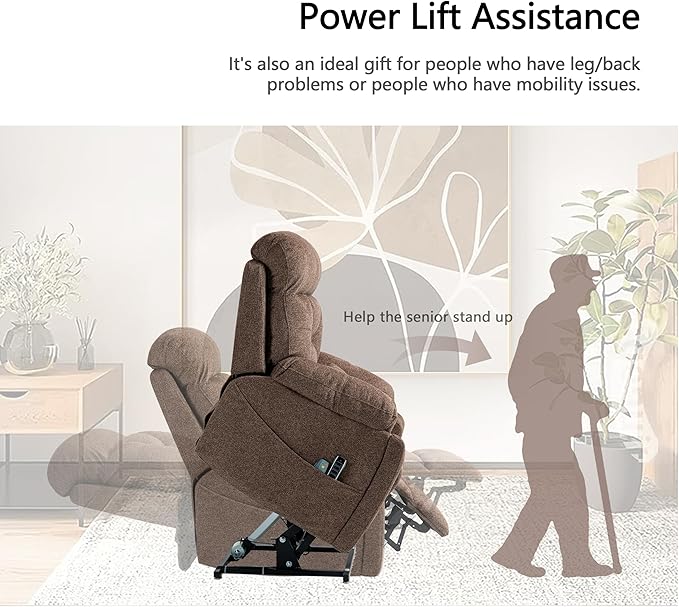 4 OKIN Motor Power Lay Flat Lift Recliner Chair for Elderly Adults Big and Tall Recliners with Heat Massage, Adjustable Head-Back-Lumbar-Leg-Support, Extended Footrest, 2 Cup Holders-CasaMuseHome