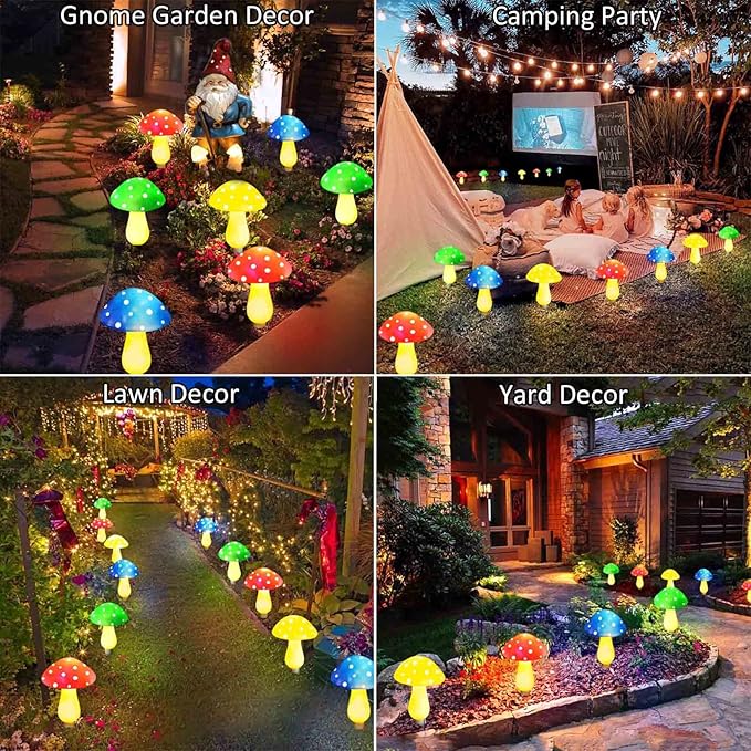 8-Pack Solar Mushroom Lights for Garden Decor, 8 Modes Waterproof Outdoor Garden Mushroom Lamp, Multi-Colored Solar LED Fairy Lights for Christmas Halloween Yard Lawn-CasaMuseHome