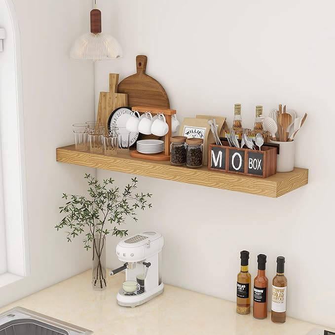 12 Inch Deep Floating Shelves for Wall, 48W x 12D Rustic Oak Wood Floating Shelves, Large Floating Shelves Set of 1 for Living Room Bathroom Laundry Room Bedroom Kitchen Home Office - Oak-CasaMuseHome