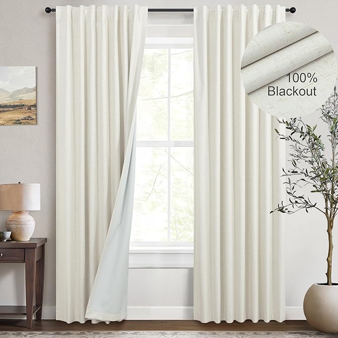 78 Inch Closet Curtains for Open Closet Doors Sliding Panels Blackout Curtain for Bedroom Window Lightweight Light Blocking Insulated Drapes for Summer Heat Neutral Burg for Living Room Back Tab Cream-CasaMuseHome
