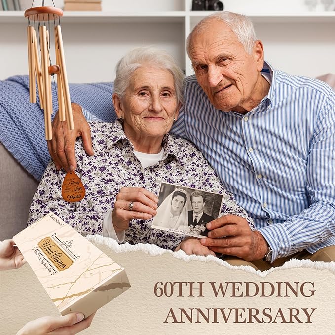 60th Wedding Anniversary Wind Chime, Happy 60th Anniversary Romantic Gifts for Couple, Parents, Wife, Husband, Friends, Diamond Anniversary's Keepsake Gifts Ideas-Large 36''-CasaMuseHome