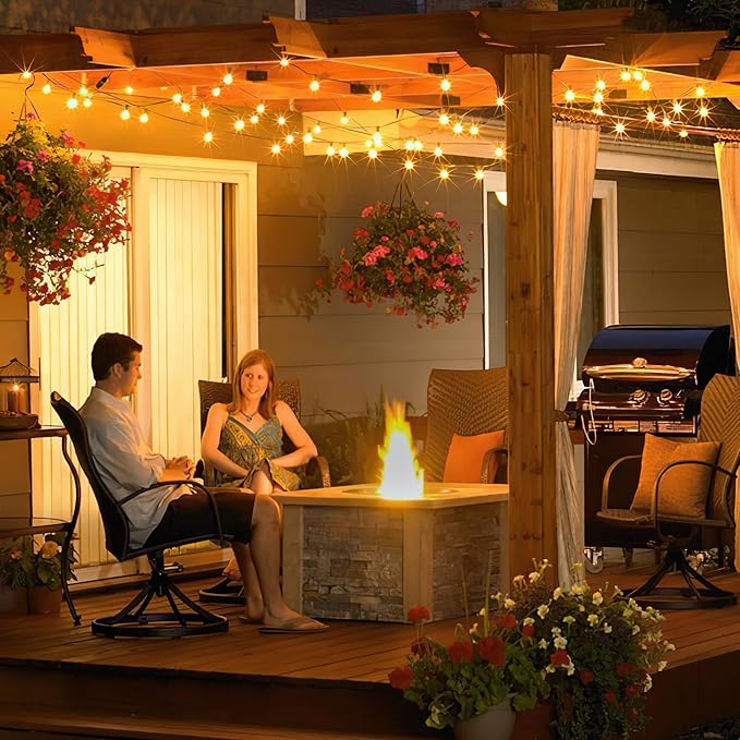 50FT Outdoor String Lights with Remote Dimmer, 25+2 Led Bulbs Connectable Dimmable Outdoor Lights, Support Timer Waterproof Shatterproof for Patio Yard Porch Deck-CasaMuseHome