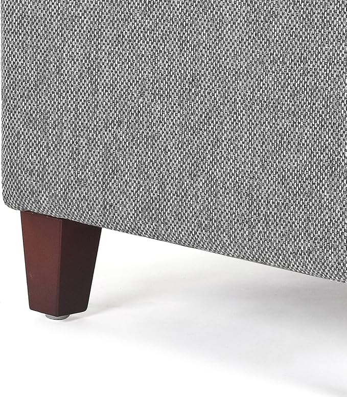 Adeco 17" Square Ottoman with Storage, Small Blue Storage Ottoman Foot Rest with Hinged Lid & Solid Wood Legs, Linen Fabric Foot Stool for Living Room & Bedroom-CasaMuseHome