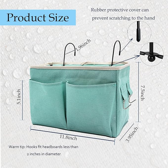 2-Pack Bedside Caddy Bedside Hanging Storage Basket Multi-Function Organizer Caddy for Bunk and Hospital Beds Dorm Rooms Bed Rails, Can be Placed Glasses Books Mobile Phones（2pcs Green）-CasaMuseHome