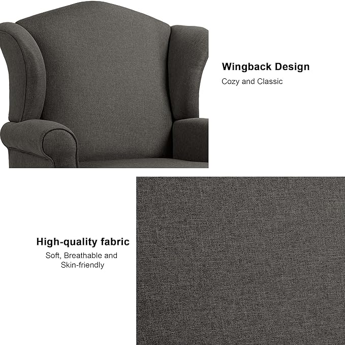 Accent Chair, High Back Upholstered Armchair with High Resilience Sponge & Wood Legs, Mid-Century Modern Comfy Single Sofa Reading Chairs for Living Room, Bedroom (Dark Grey, Set of 1)-CasaMuseHome