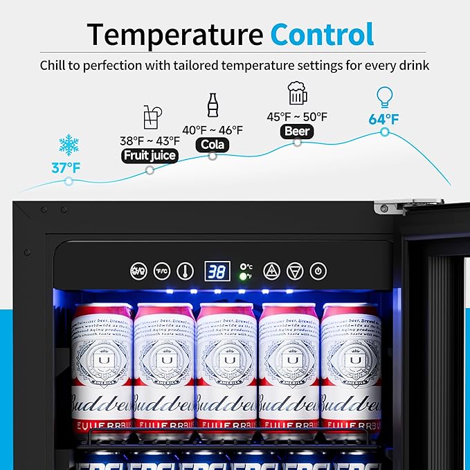 15 Inch Beverage Refrigerator Under Counter - 126 Cans Beverage Fridge with Glass Door for Beer Wine Soda - Built-in or Freestanding Wine Cooler with Safety Lock for Home Kitchen Bar-CasaMuseHome