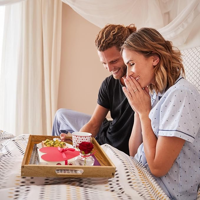 Acacia Wood Serving Tray with Handles - 17-Inch Decorative Wooden Tray - Perfect for Breakfast, Lunch, Dinner, Appetizers, Patio, Ottoman, Coffee Table - Durable Living Room and Couch Tray-CasaMuseHome