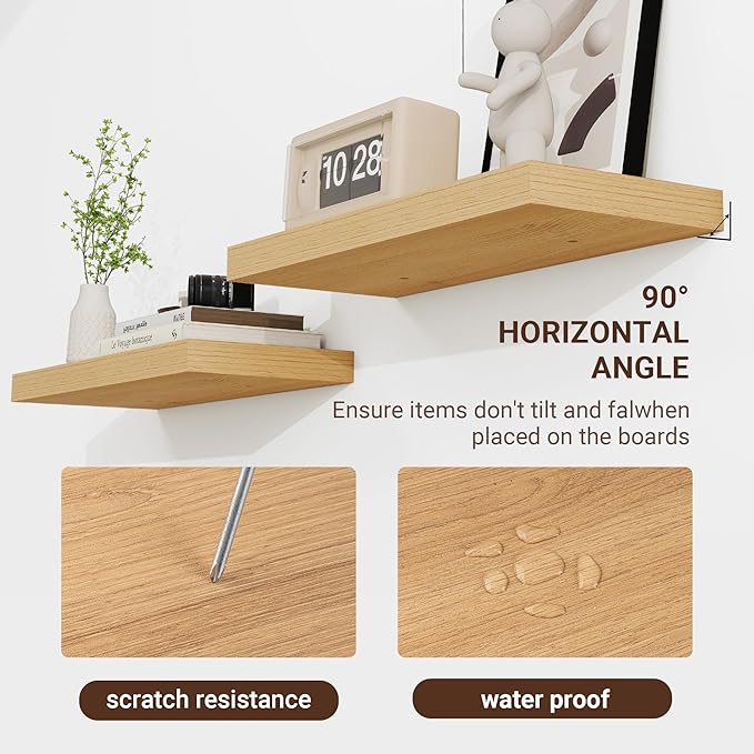 48 Inch Floating Shelves, 3D Textured Wood Grain, 48"x9.25"x1.5" Inch Deep Floating Shelves for Wall, Wooden Shelves for Bathroom, Bedroom, Living Room, Natural-CasaMuseHome