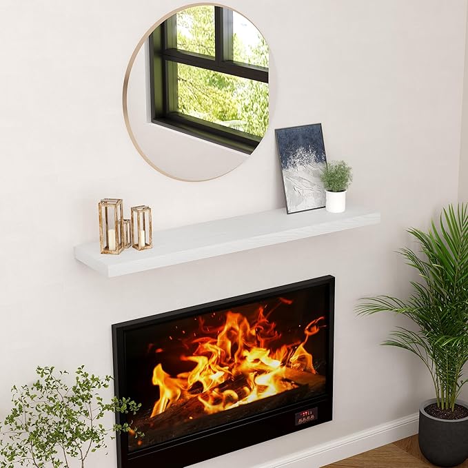 48 Inch Floating Shelves White, Rustic Wood Floating Shelf Wall Mounted, 9 Inch Deep Floating Shelf for Kitchen, Bedroom, 48 x 9 Wall Shelves for Home Storage, Set of 1-CasaMuseHome