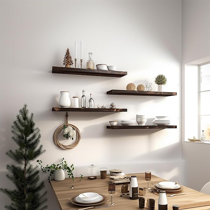 36 Inch Floating Shelves for Wall Rustic Brown Wood Wall Shelves for Bedroom Set of 4-CasaMuseHome