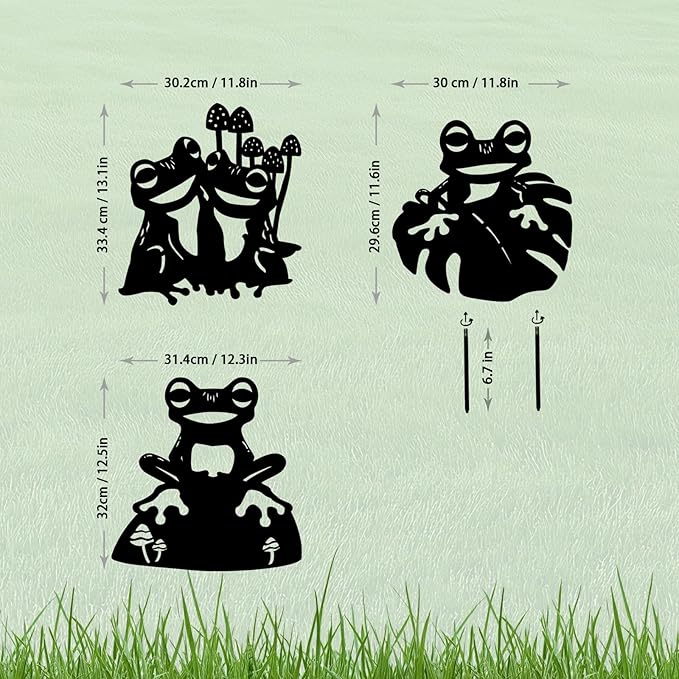 3 Pack Frog Metal Garden Decorative Stakes, Weather Proof Silhouette Statues for Yard, Patio,Outdoor Decor for Frog Lovers and Pet Owners-CasaMuseHome