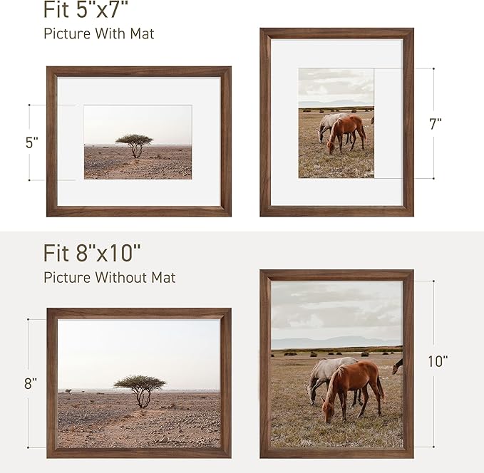 8x10 Picture Frame Natural Solid Walnut Photo Frames with 5x7 Removable Mat Wall Hanging Large Handcrafted Frame with HD Plexiglass Wall and Tabletop Display Large Poster Frame-CasaMuseHome