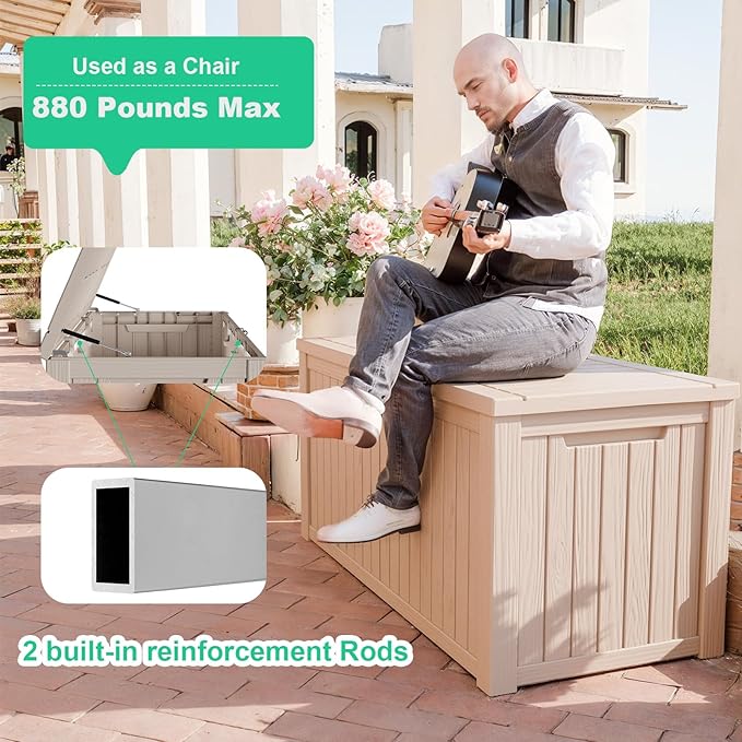 180 Gallon Deck Box Large Outdoor Storage for Patio Furniture,Outdoor Cushions,Garden Tools and Pool Supplies,Waterproof,Resin,Lockable(Grey)-CasaMuseHome