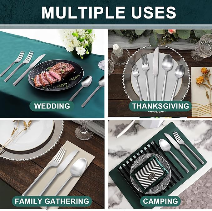 20 Piece Stainless Steel Silverware Set, Handle Flatware, Modern Matte Finish Cutlery Set, Service for 4, Dishwasher Safe-CasaMuseHome