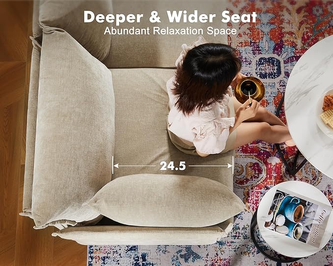 135.5" Oversized Modular Sectional Sofa, L Shaped Convertible Couch with Movable Ottoman, 5 Seat Corner Couches for Living Room Deep Seat Beige Chenille-CasaMuseHome